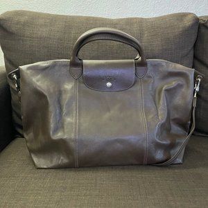 Leather Top Handle Convertible Satchel LONGCHAMP, Taupe